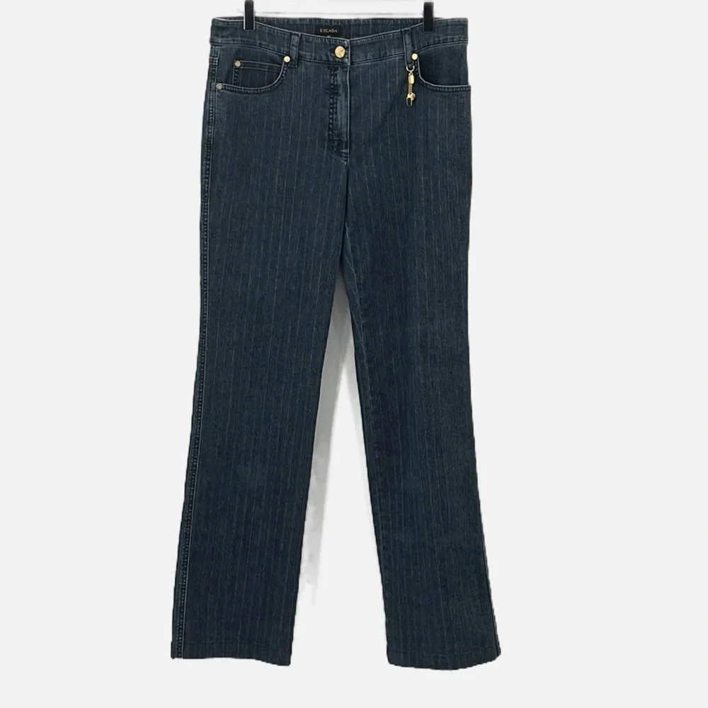 Escada Straight Leg Metallic Threaded Jeans - Size 40 (See Size Chart)